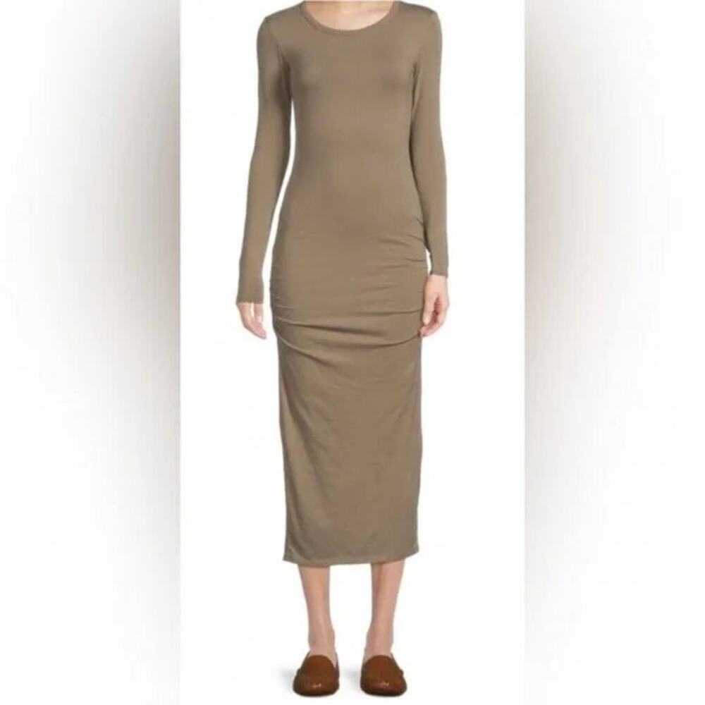 Standard James Perse Tan Long-Sleeve Ruched Midi Dress Size Small